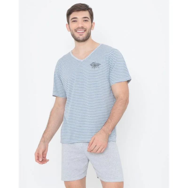 Pijama Masculino Listrado Azul GG