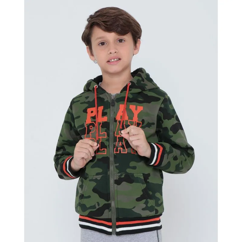 Blusão Moletom Infantil Pelúcia Com Zíper Verde Escuro 4