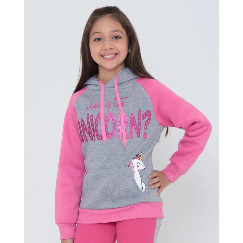 Blusão Infantil Moletom Estampa Unicórnio Cinza 8