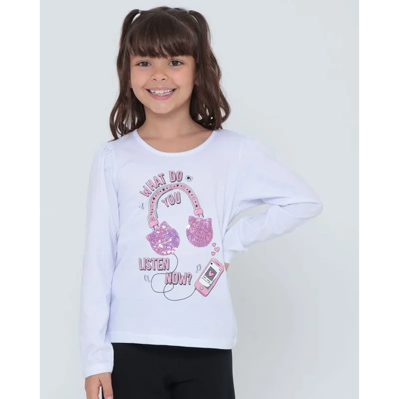 Blusa Infantil Manga Longa Paetês Branca 8