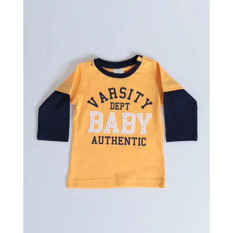 Camiseta Bebê Manga Longa Varsity Mostarda M