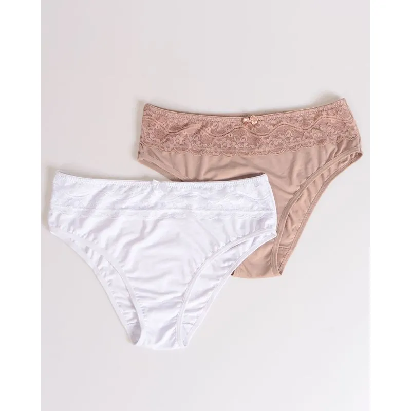 Kit 2 Calcinhas Alta Renda Branca Bege M
