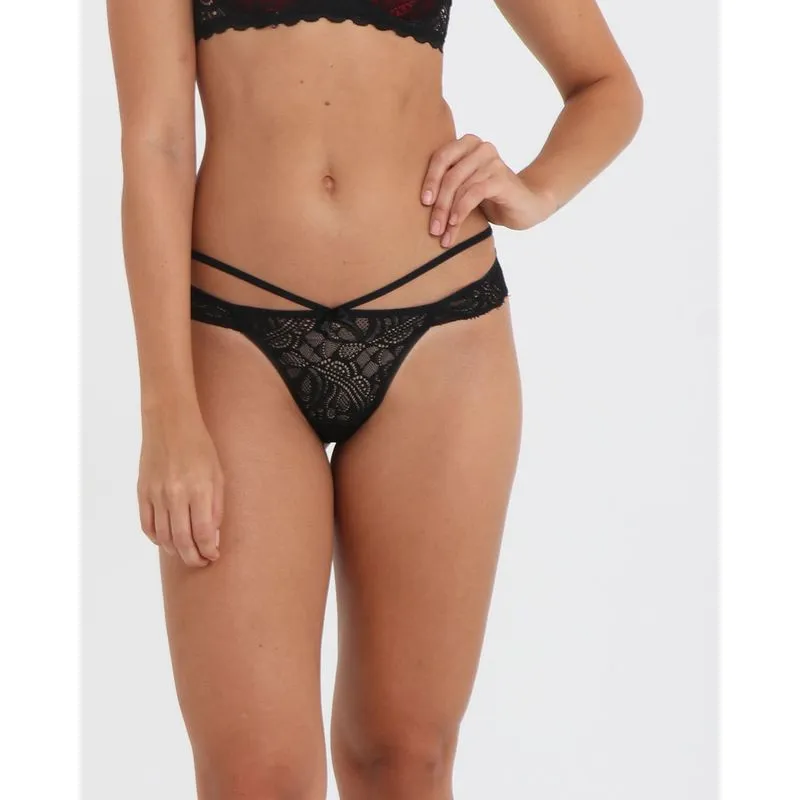 Calcinha Fio Strappy Renda Preta GG