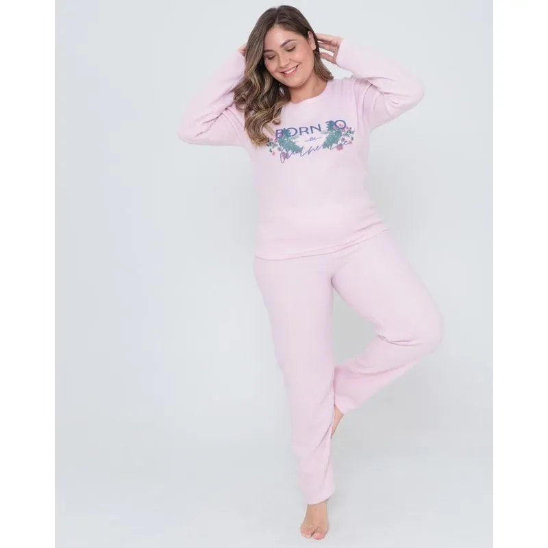 Pijama Feminino Plus Size Longo Soft Rosa G1