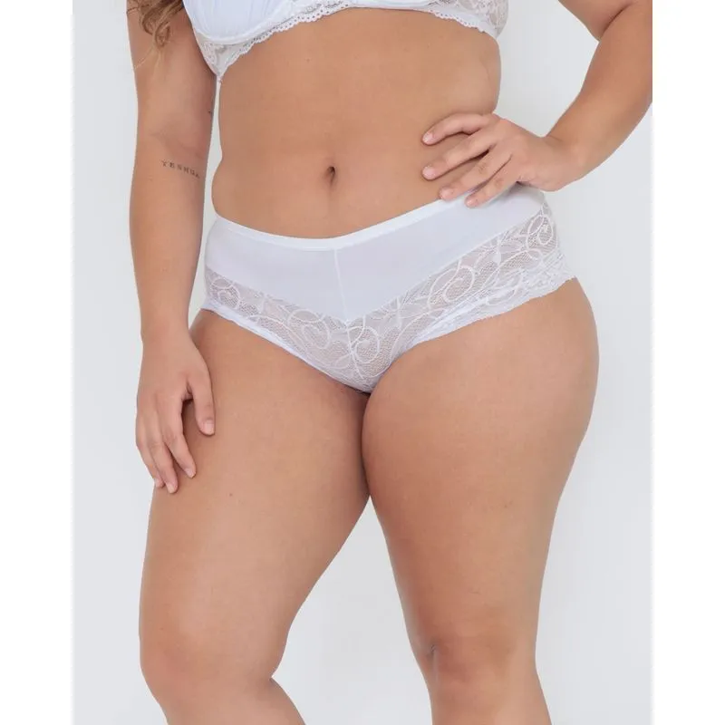 Calcinha Plus Size Caleçon Renda Branca GG