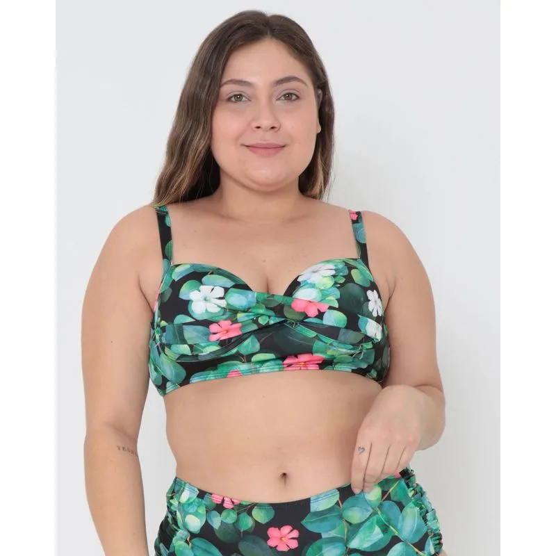 Biquíni Avulso Top Plus Size Floral Preto 48