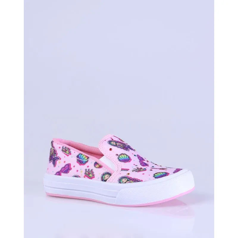 Tênis Bebê Slip On Estampa Sereia Rosa Claro 20