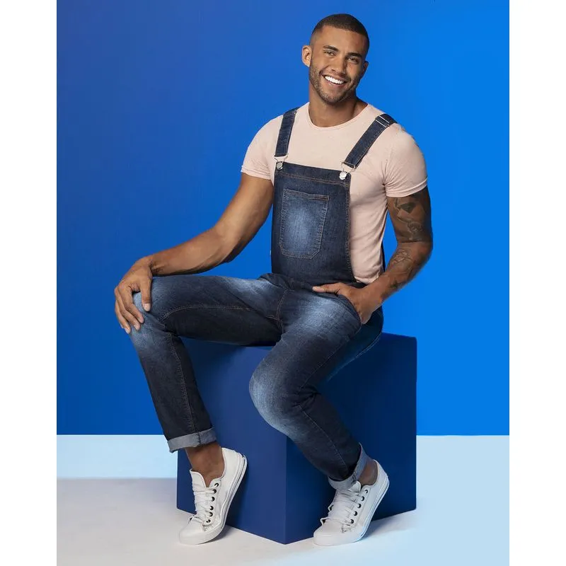 Macacão Jeans Masculino Azul Escuro 36