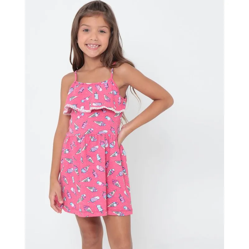 Vestido Infantil Babado Sorvetes Rosa 10
