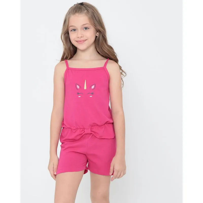 Macaquinho Infantil Bordado Unicórnio Rosa 10