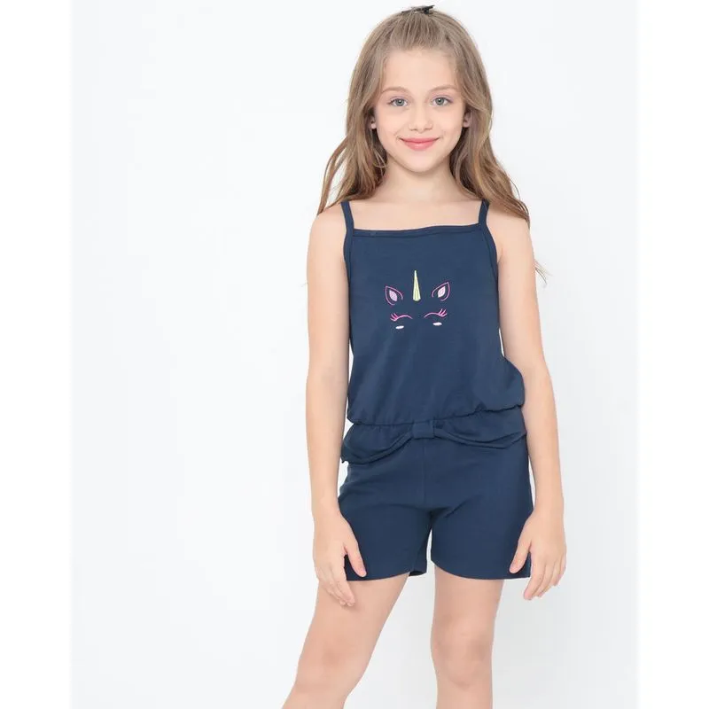 Macaquinho Infantil Bordado Unicórnio Azul Marinho 6