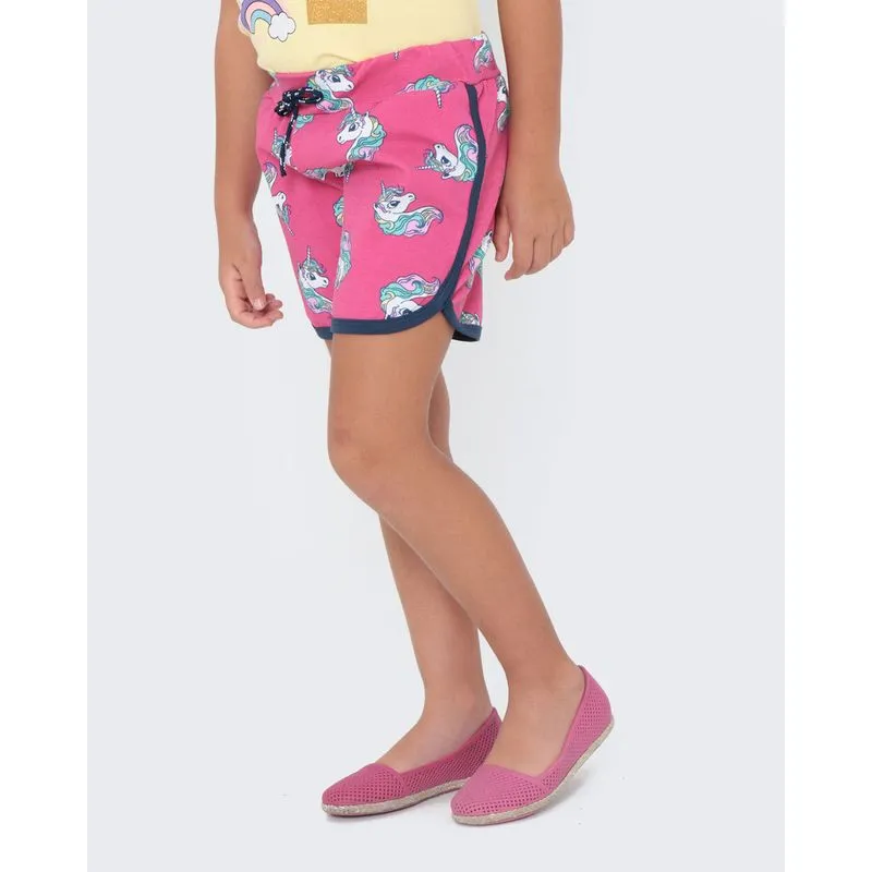 Short Infantil Estampa Unicórnio Rosa Pink 6