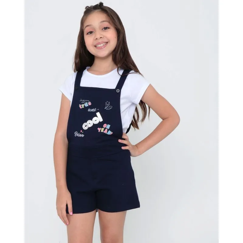 Jardineira Infantil Estampa Frontal Azul Marinho 4