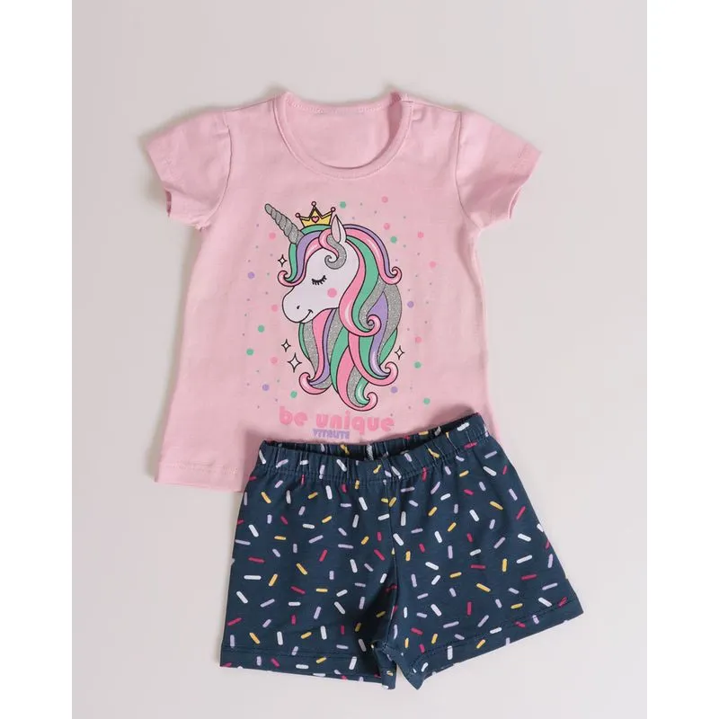 Conjunto Bebê Estampa Unicórnio Malha Rosa Claro 3
