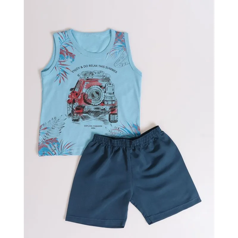 Conjunto Bebê Estampa Frontal Carro Azul 3