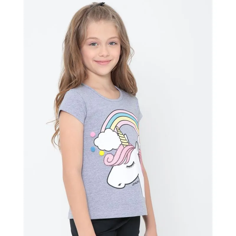 Blusa Infantil Unicórnio Pompons Cinza 6