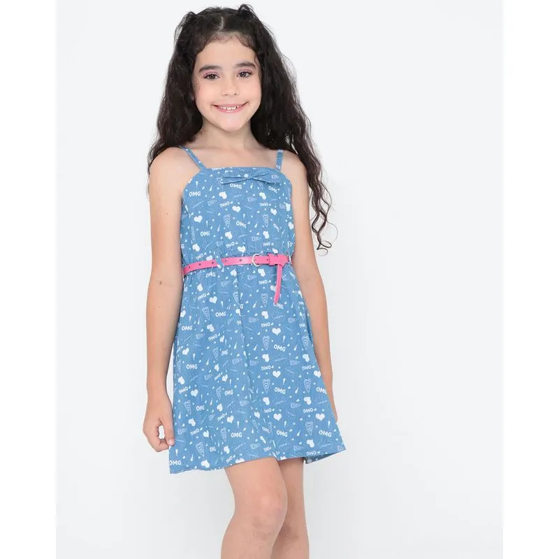 Vestido Infantil Com Cinto Evasê Azul 4
