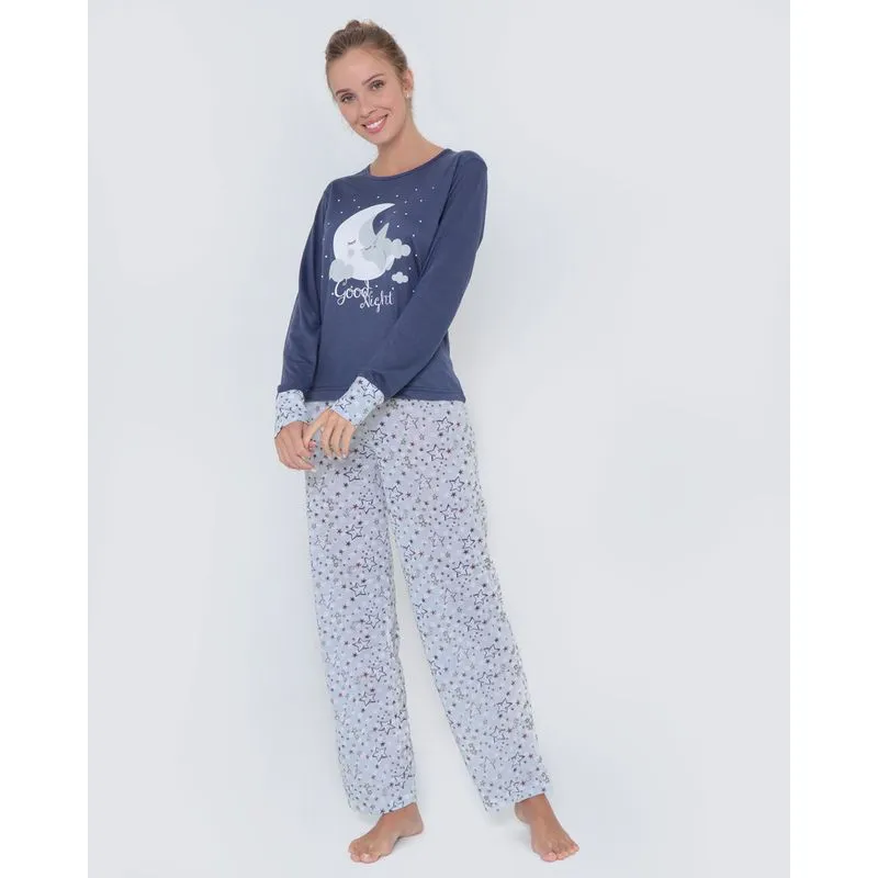 Pijama Longo Estampa Estrelas Azul Marinho M