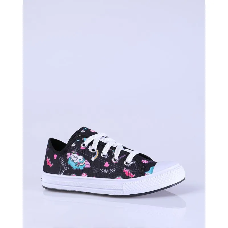 Tênis Infantil Casual Estampa Gato Unicórnio Preto 30