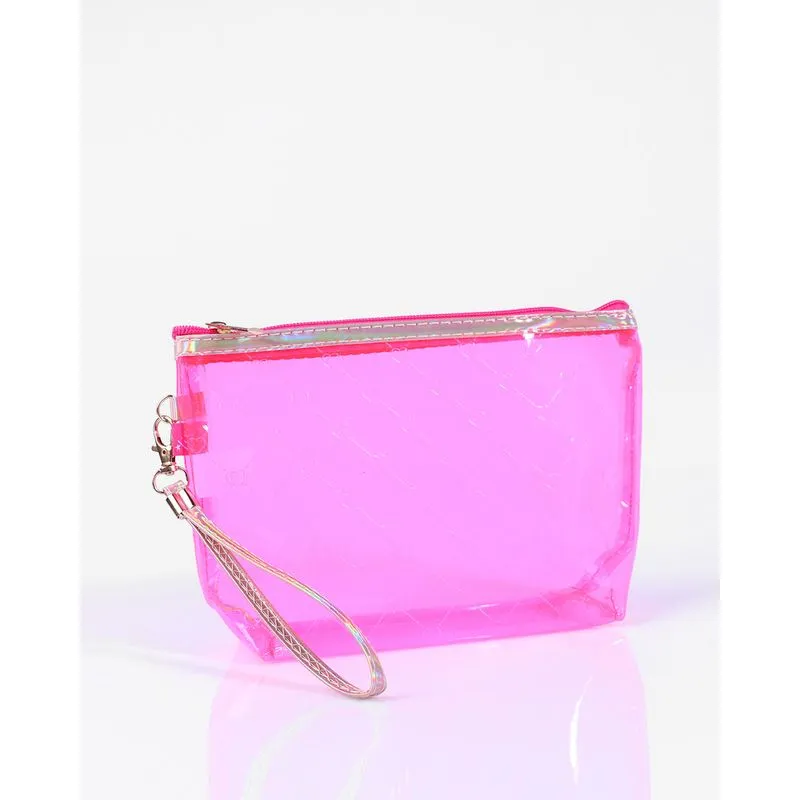 Necessaire Transparente Corações Rosa Neon UN