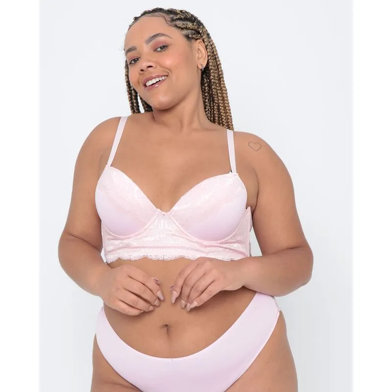 Sutiã Plus Size Alongado Renda Rosa Claro 48