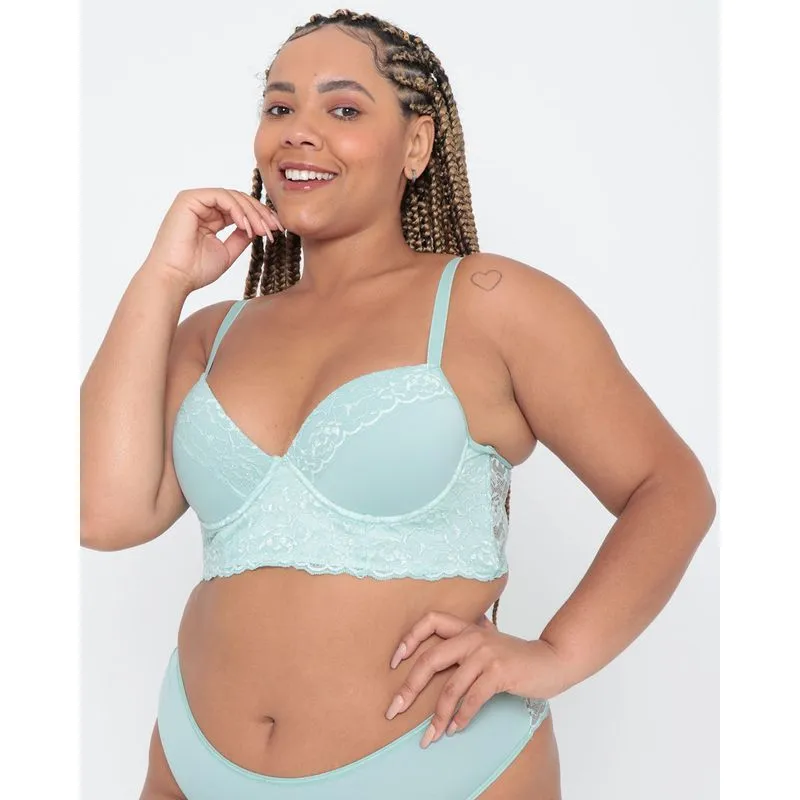 Sutiã Plus Size Com Renda Alongado Verde Água 46