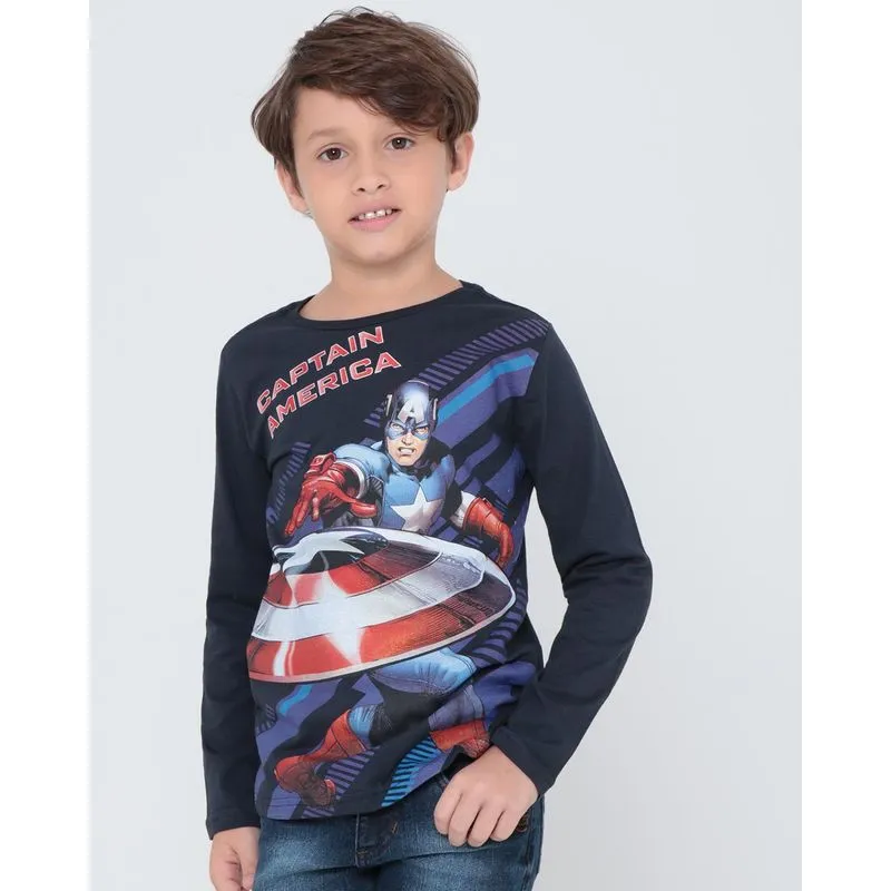 Camiseta Infantil Capitão América Marvel Marinho 4