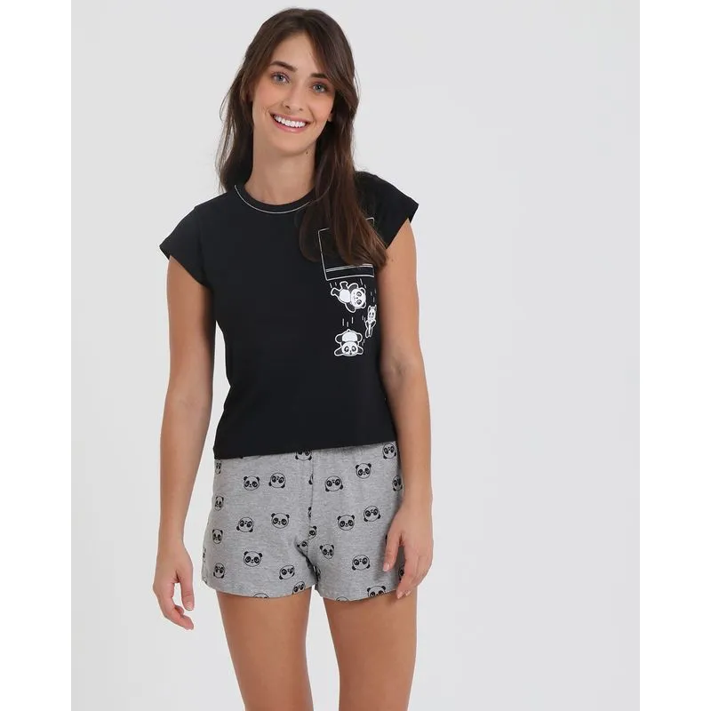 Pijama Feminino Panda Preto G