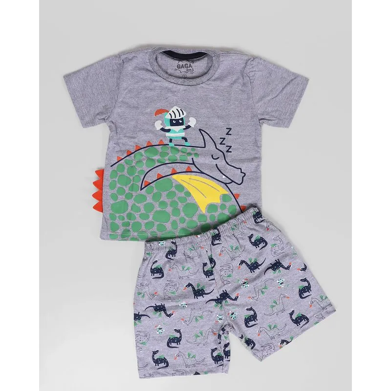 Pijama Bebê Estampado Mescla Cinza 1