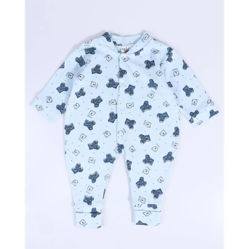 Macacão Bebê Vira Pé Estampado Azul Claro P
