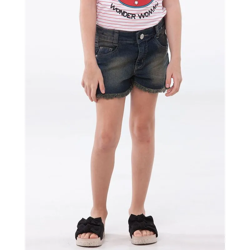 Short Jeans Infantil Barra Desfiada Verde 6