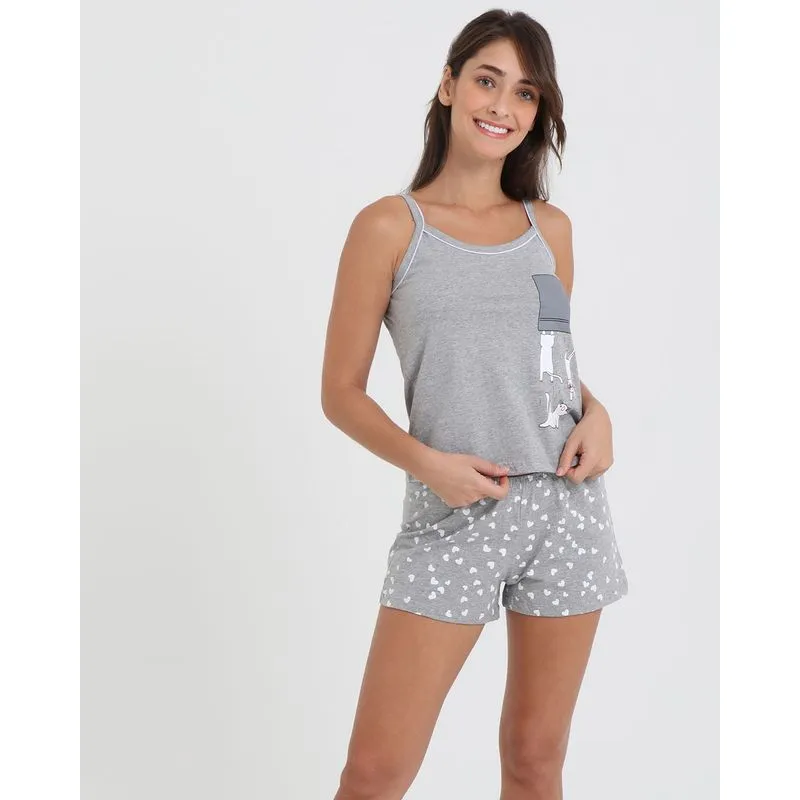 Pijama Feminino Estampa Gatos Cinza GG