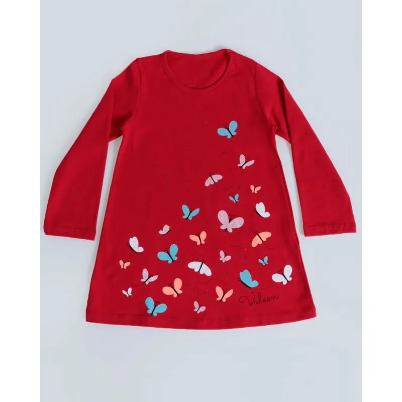 Vestido Bebê Manga Longa Borboletas Vermelho 2