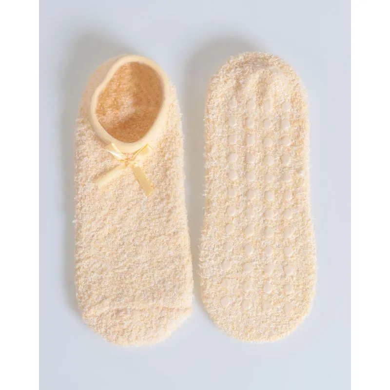 Meia Invisível Antiderrapante Tricô Chenille Amarelo 34 A 38
