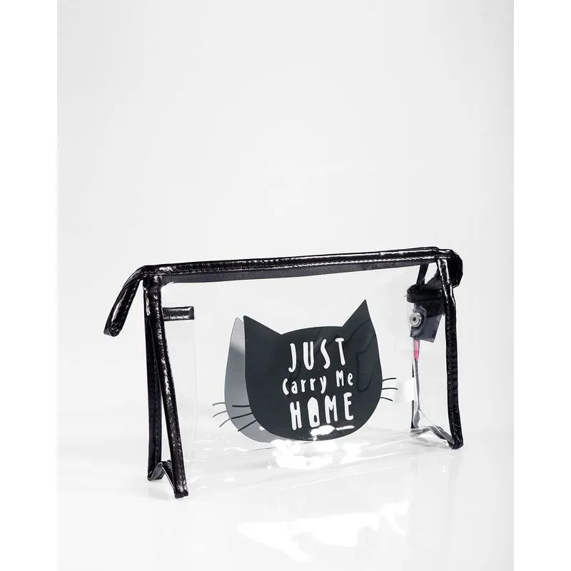 Necessaire Transparente Gatinho Preta UN