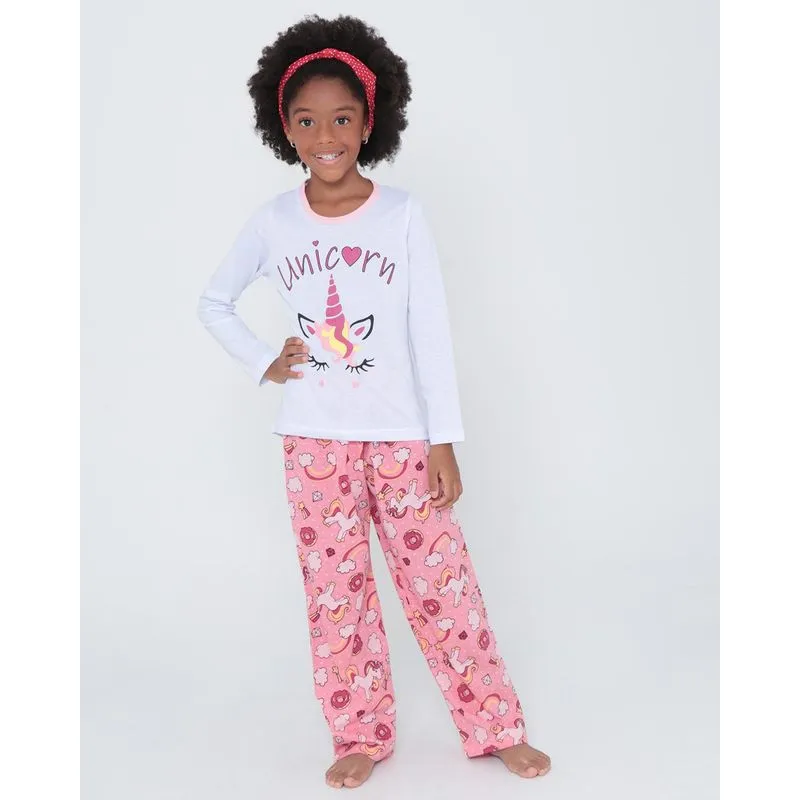 Pijama Infantil Longo Estampa Unicórnios Branco 8
