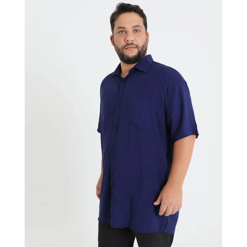 Camisa Masculina Plus Size Manga Curta Azul 5