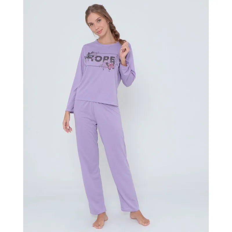 Pijama Longo Estampa Frontal Roxo P