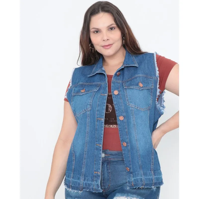 Colete Jeans Plus Size Azul Escuro G3