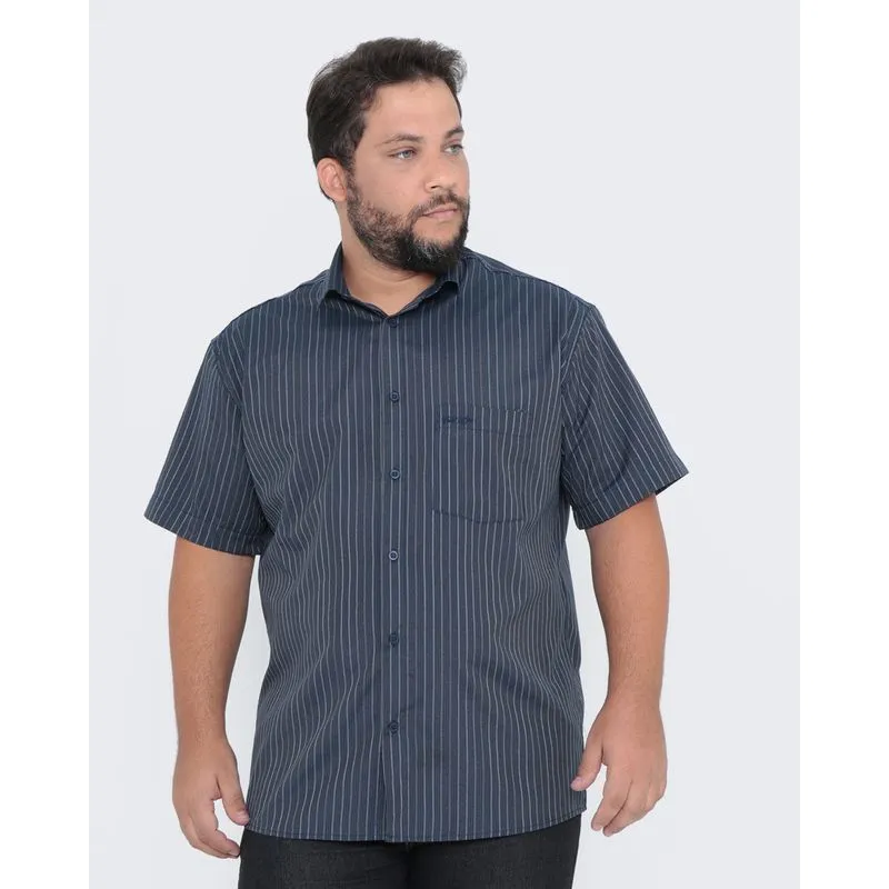 Camisa Masculina Plus Size Listrada Marinho 7
