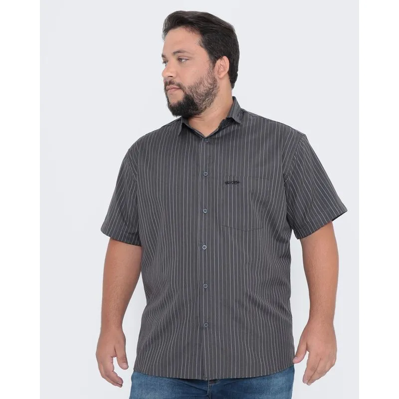 Camisa Plus Size Listrada Cinza Escuro 5