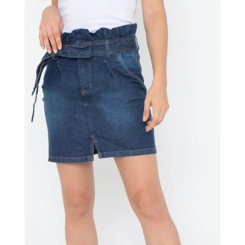 Saia Jeans Franzido Clochard Azul Escuro 46