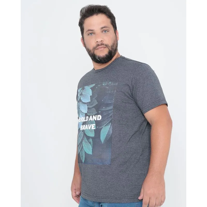 Camiseta Plus Size Estampa Mescla Cinza G1