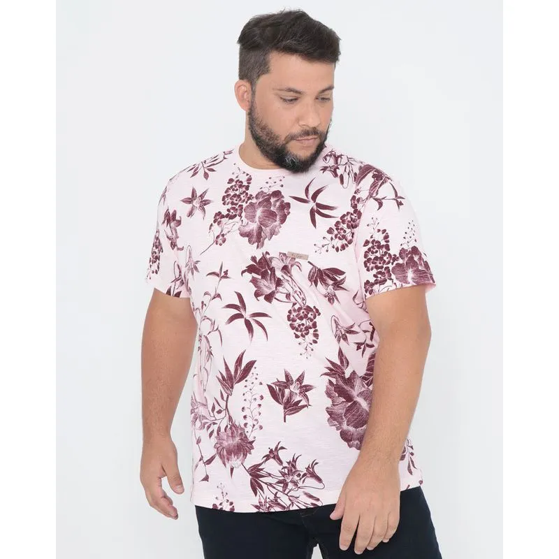 Camiseta Plus Size Estampa Floral Rosa G2