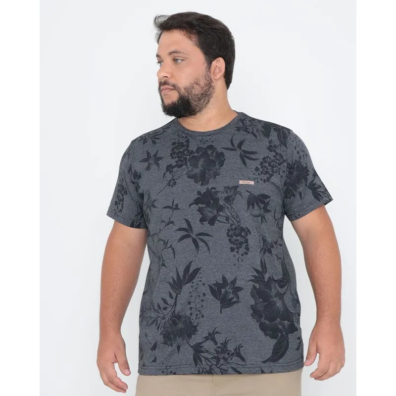 Camiseta Plus Size Estampa Floral Cinza Escuro G3