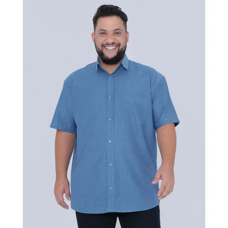 Camisa Masculina Plus Size Estampa Listras Azul 6