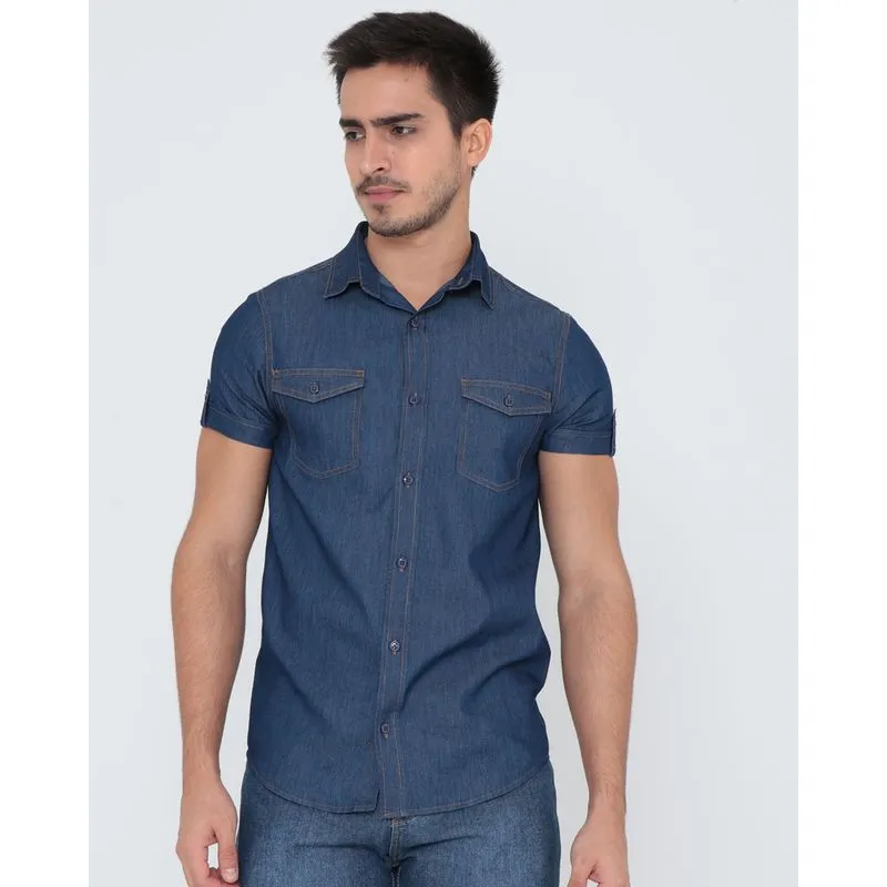 Camisa Jeans Masculina Azul Escuro XGG
