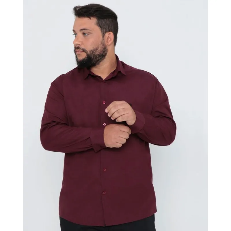 Camisa Masculina Plus Size Manga Longa Vinho 5
