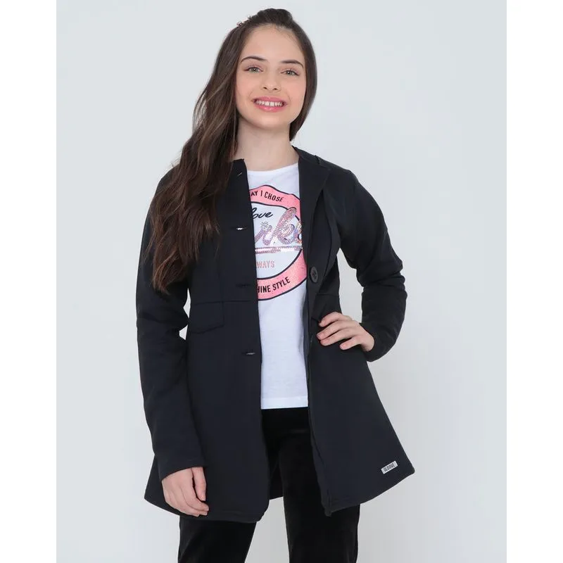 Jaqueta Parka Juvenil Moletom Preta 16