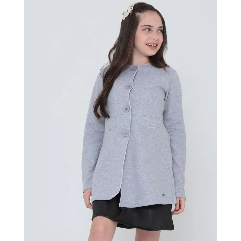 Jaqueta Parka Juvenil Moletom Mescla Cinza 16